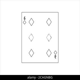 Abbildung einer sechs von Diamanten Spielkarte mit isoliert Auf weißem Hintergrund Stockfoto