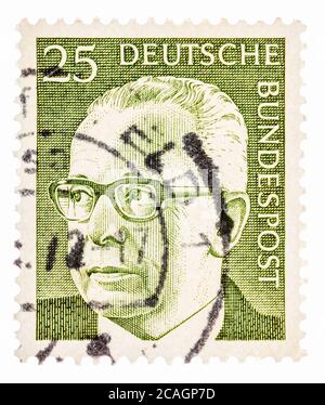 Postkarte in der BRD zeigt Porträt Walter Ulbricht - deutscher Politiker, Präsident der Bundesrepublik Deutschland von 1969 bis 1974 Stockfoto