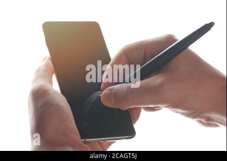 Melden Sie sich an Smartphone Nahaufnahme isoliert. Online-Signatur-Design Stockfoto