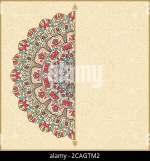 Vintage-Deko-Elemente. Runde bunte Blumenverzierung traditionelle orientalische Muster. Farbenprächtiges Mandala mit Blumenmuster. Visitenkarte. Stockfoto