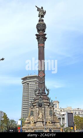 Colon Statue in Barcelona Spanien Europa Stockfoto