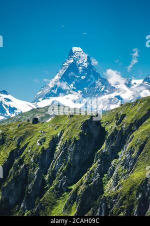 Gipfel des Matterhorns von einer Aletsch Arena aus gesehen Stockfoto