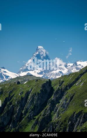 Gipfel des Matterhorns von einer Aletsch Arena aus gesehen Stockfoto