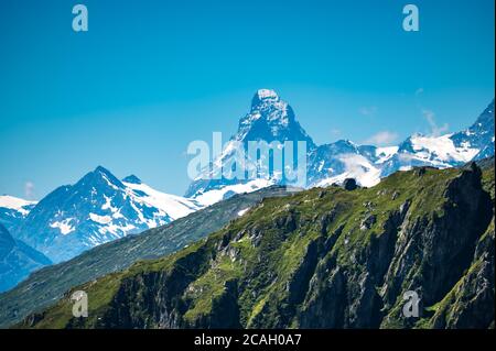 Gipfel des Matterhorns von einer Aletsch Arena aus gesehen Stockfoto