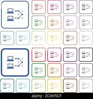 Traceroute Remote-Computer Farbe flache Symbole in abgerundeten quadratischen Rahmen. Dünne und dicke Versionen im Lieferumfang enthalten. Stock Vektor