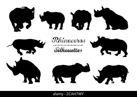 Rhinoceros Tier Silhouetten. Schwarz-weiße Umrandung. Rhino Stockfoto