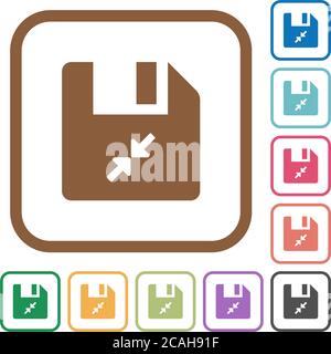 Komprimieren Sie Datei einfache Symbole in Farbe abgerundeten quadratischen Rahmen auf weißem Hintergrund Stock Vektor