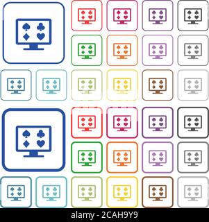 Online Glücksspiel Farbe flache Symbole in abgerundeten quadratischen Rahmen. Dünne und dicke Versionen im Lieferumfang enthalten. Stock Vektor
