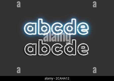 Dekorative A b c d e Buchstaben, Neon-Schriftmockup Stockfoto