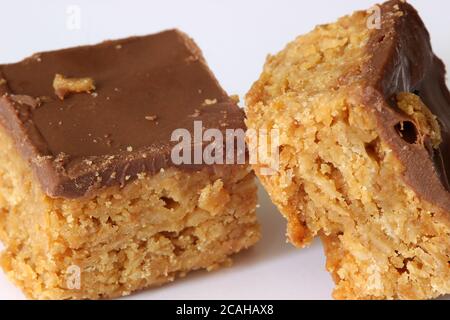 Schokoladenüberzogene Flapjack in Nahaufnahme Stockfoto