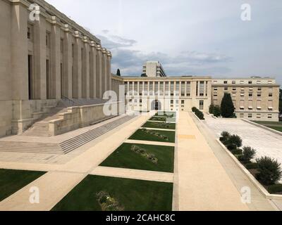 Büro der Vereinten Nationen in Genf, Schweiz am 18. Juli 2019, Palais des Nations Hauptsitz der Vereinten Nationen. Stockfoto