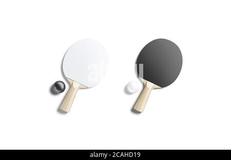 Blank schwarz-weißer Tischtennisschläger mit Ballmockup Stockfoto