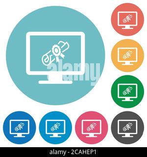 Webinar zu flachen weißen Symbolen auf runden Farbhintergründen Stock Vektor