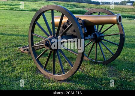 Maryland, USA 08/05/2020: Nahaufnahme selektives Fokusbild einer Bürgerkriegszeit Howitzer M1841 12 Pfünder Feldkanone am Monocacy Battlefiel Stockfoto