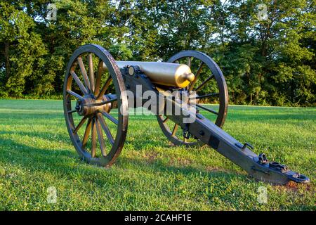 Maryland, USA 08/05/2020: Nahaufnahme einer Bürgerkriegszeit Bronze Howitzer M1841 12 Pfünder Feld Kanone am Monocacy Battlefield, wo U Stockfoto