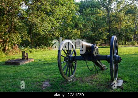 Nahaufnahme einer Bürgerkriegszeit M1841 12 Pfünder Feld Kanone am Monocacy Battlefield wo Union Und konföderierte Armeen kämpften im Jahr 1864 Stockfoto