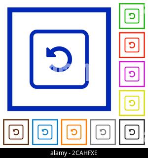 Drehen Sie die flachen Farbsymbole des Objekts in quadratischen Rahmen auf weißem Hintergrund nach links Stock Vektor