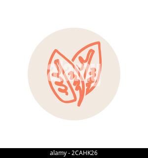 Zweiblättriges Logo mit orangefarbenem und braunem Kreis. Kann für Umwelt, umweltfreundliche Industrien und kleine Einzelhandelsunternehmen verwendet werden Stock Vektor