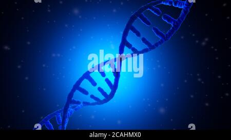 3D-Darstellung einer DNA-Helix unter einem simulierten Mikroskop. Stockfoto