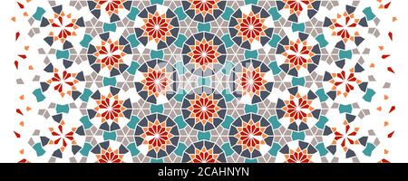 Marokko Mosaik Tapete, wiederholende Vektor Grenze, Muster, Hintergrund. Geometrisches marokko Halbtonmuster mit Farbe Arabeske Auflösung Stock Vektor