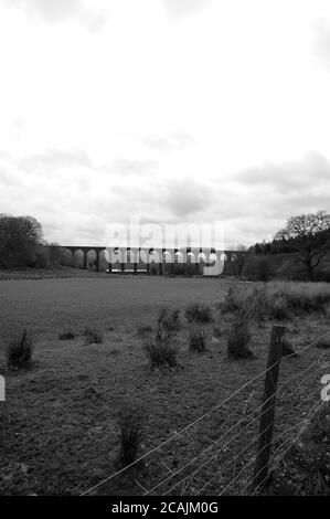 Eine nicht identifizierte Klasse 150/2, die das Viadukt von Cynghordy mit einem südwärts versetzenden Dienst überquert. Stockfoto