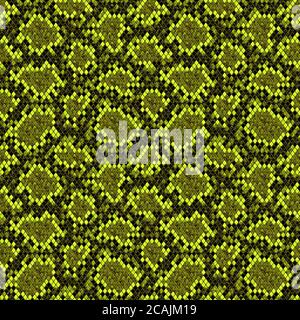 Nahtloses Schlangenmuster. Schwarz und gelb grün Reptil wiederholende Textur. Strukturierte Schlangenhaut modischen Hintergrund. Mode und stylische Tier p Stockfoto