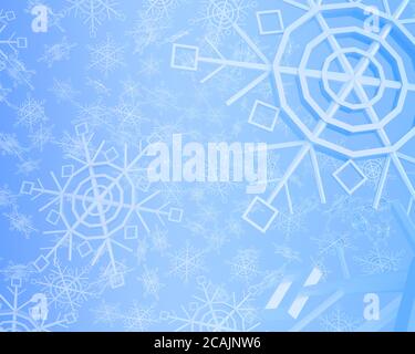 Low-Poly Schneeflocken auf blauem Hintergrund, 3d-Rendering Stockfoto