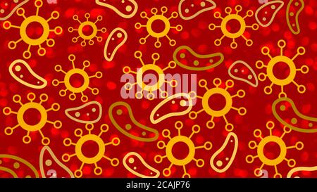 Virus Zellen Hintergrund für Tapete, Hintergrund, Banner, Vorlage, Illustration und andere Designs. COVID-19. Coronavirus. Pandemie. 4K-Hintergrundbild. Stockfoto