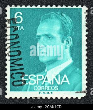 Briefmarke. Porträt von König Juan Carlos I. von Spanien, Spanien, 1976. Stockfoto