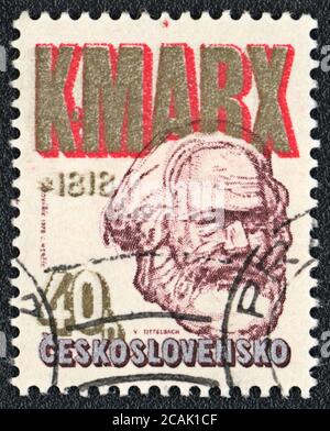 Briefmarke. Porträt von Karl Marx, Tschechoslowakei, 1978 Stockfoto