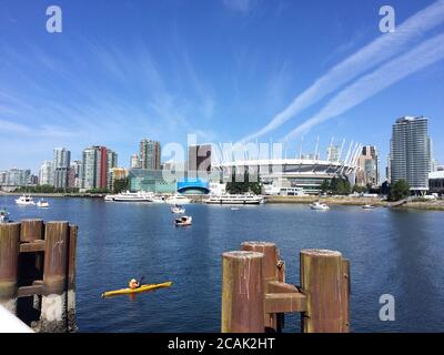 BC Place Stadion, Cooper's Park und Downtown Vancouver. Vancouver, British Columbia / Kanada. Stockfoto