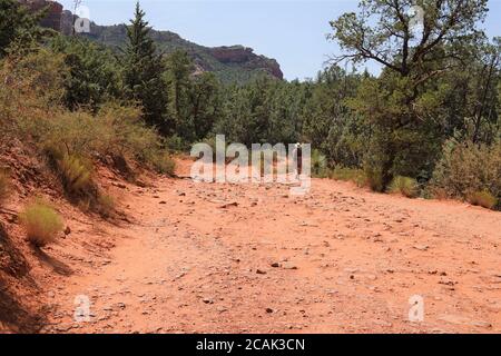 Die Erkundung der verschiedenen Wanderwege und Nebenstraßen rund um Sedona Arizona kann zu einigen erstaunlichen Aussichten und unglaublichen Felsformationen führen. Stockfoto