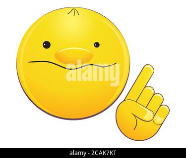 Happy emoji emoticon zeigt mit seinem Finger. Emoticon Gesicht zeigt mit seinem Finger. Richtbewegung. Niedliches lächelndes Emoticon. Vektorgrafik. Stock Vektor