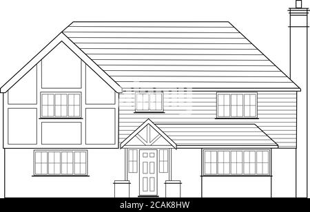 Vektorlinie Kunstzeichnung eines modernen Einfamilienhauses, geeignet für die Verwendung als Bild auf einer Immobilienmakler oder Immobilienentwickler Visitenkarte. Stock Vektor