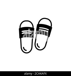 Symbol für den Slipper-Vektor. Flipflops Schild. Strand Sneakers Symbol. Home Schuhe einfaches Logo schwarz auf weiß. Sandalen unterwegs Symbol. Logo für Badeschuhe Stock Vektor