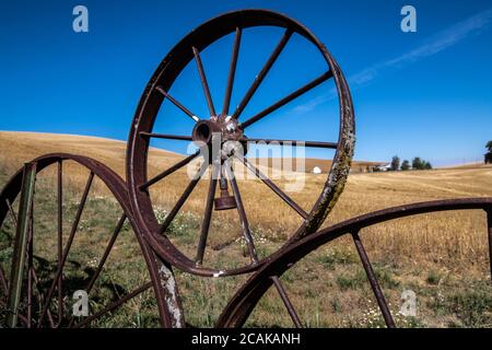 Alte Räder im Palouse im Staat Washington Stockfoto