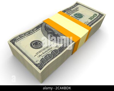 Eine Packung der USA-Dollar-Scheine mit einem Band gebunden. 3D-Illustration Stockfoto