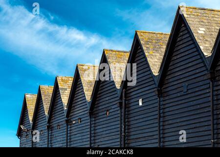 Fischerhütten in Whitestable, Kent, Großbritannien Stockfoto