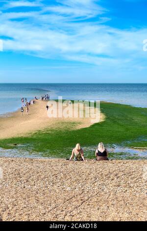 Menschen, die Tankerton Beach in der Nähe von Whitstable, Kent, Großbritannien, genießen Stockfoto