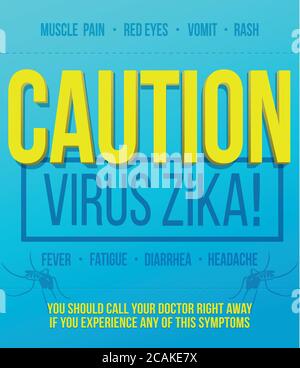 Zika Virus Poster Konzept. Warnung Vorsicht Zika-Virus-Krankheit. Vektorgrafik Stock Vektor