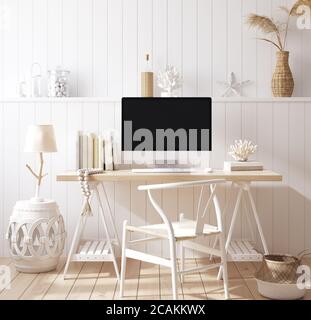 Home Office, Arbeit von zu Hause, 3d-Rendering Stockfoto