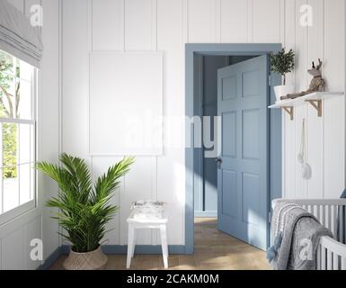 Mockup-Rahmen im Kinderzimmer, 3d-Rendering Stockfoto