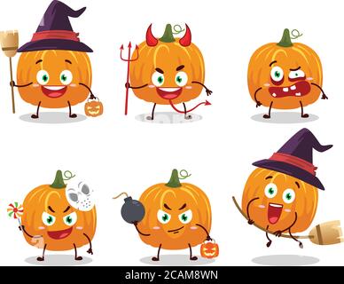 Halloween Ausdruck Emoticons mit Cartoon-Charakter von Kürbis Stock Vektor
