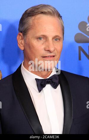 LOS ANGELES - 6. JANUAR: Viggo Mortensen bei den Golden Globe Awards 2019 - Presseraum im Beverly Hilton Hotel am 6. Januar 2019 in Beverly Hills, CA Stockfoto