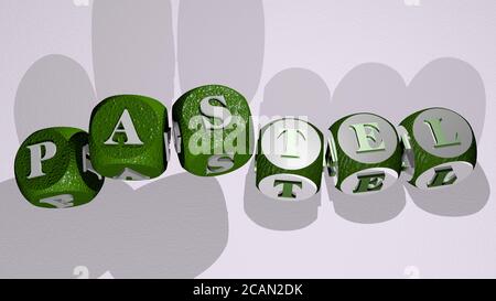 Pastell Text von tanzenden Würfel Buchstaben - 3D-Illustration für Hintergrund und Zusammenfassung Stockfoto