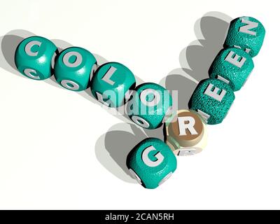 GRÜNES KREUZWORTRÄTSEL von gebogenem Text aus einzelnen Buchstaben. 3D-Illustration. Hintergrund und schön Stockfoto