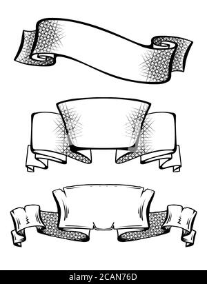 Set von Vintage alten Schriftrollen und Bänder mit Schraffur Platz für Text. Element für Tattoo-Skizze. Vektor-Element für Karten, Druck auf T-Shirts und Stock Vektor