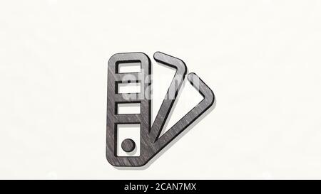 FARBPALETTE BEISPIEL 3D-Symbol an der Wand. 3D-Illustration. Hintergrund und Abstract Stockfoto