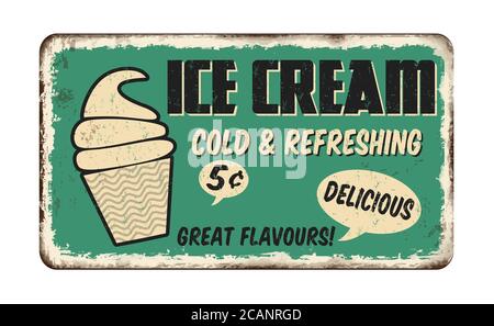 Ice Cream vintage rostiges Metall Zeichen auf weißem Hintergrund, Vector Illustration Stock Vektor