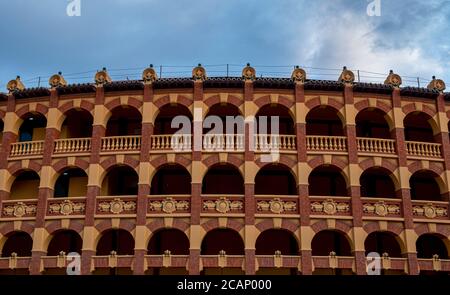 Detail der Plaza de Toros oder Stierkampfarena in Zaragoza, Spanien. Stockfoto